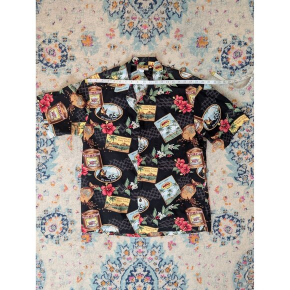 Vintage Winnie Fashion Cotton Coffee & Floral Print Hawaiian Shirt - L - Picture 5 of 9